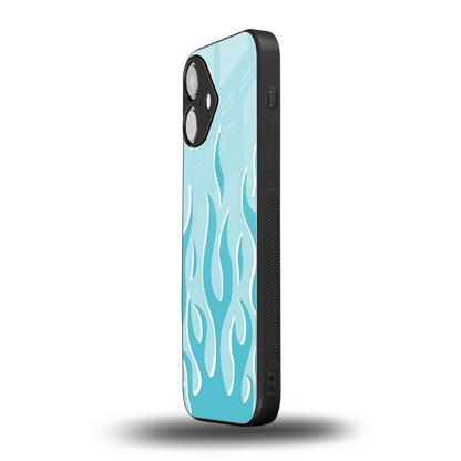 Y2K Retro Blue Flames iPhone 16 mobile cover | shockproof glass phone case