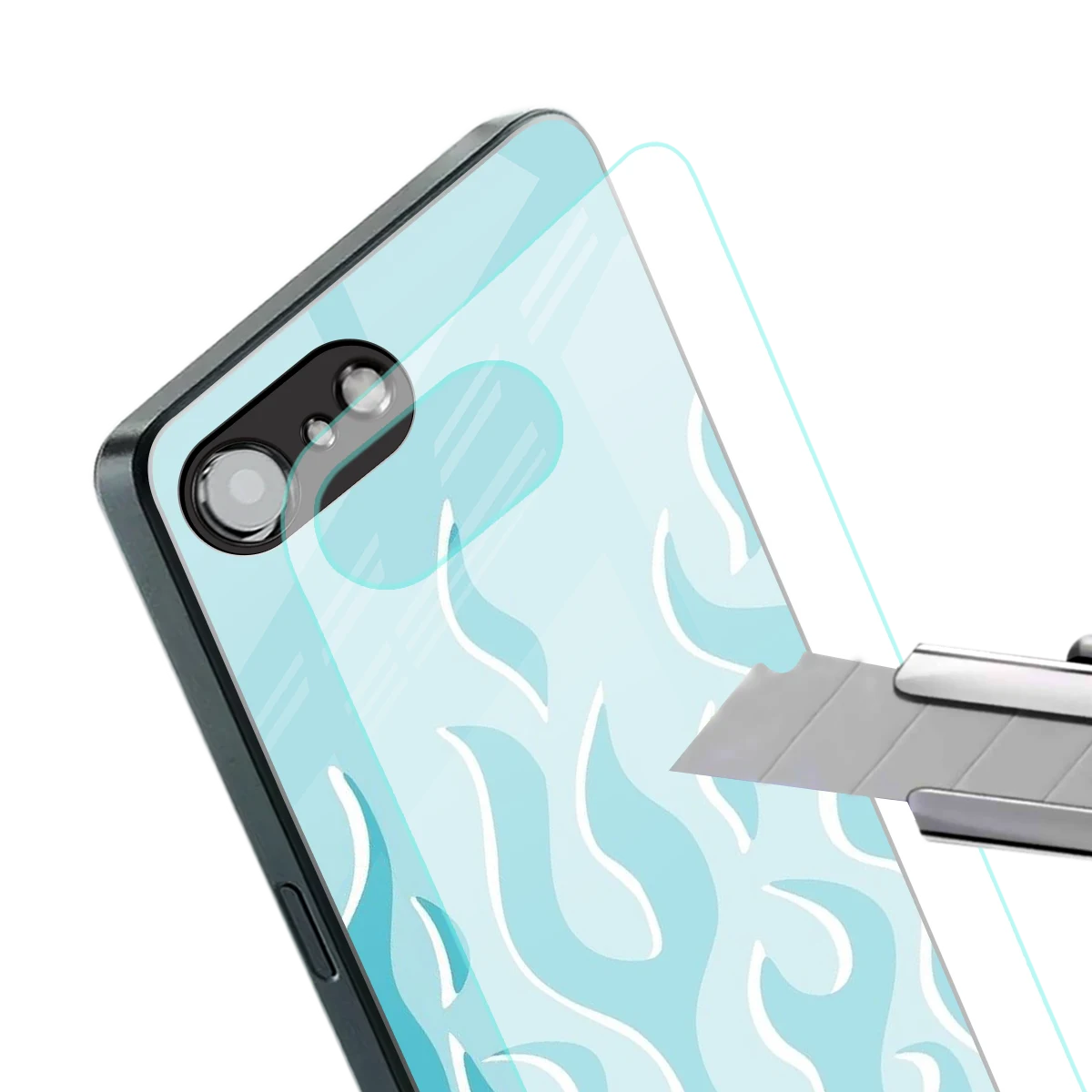 Y2K Retro Blue Flames stylish phone case for iphone 17e | glossy glass and slim fit