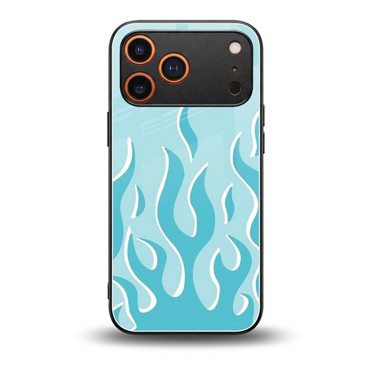 Y2K Retro Blue Flames back phone cover | glass case for iphone 17 pro max