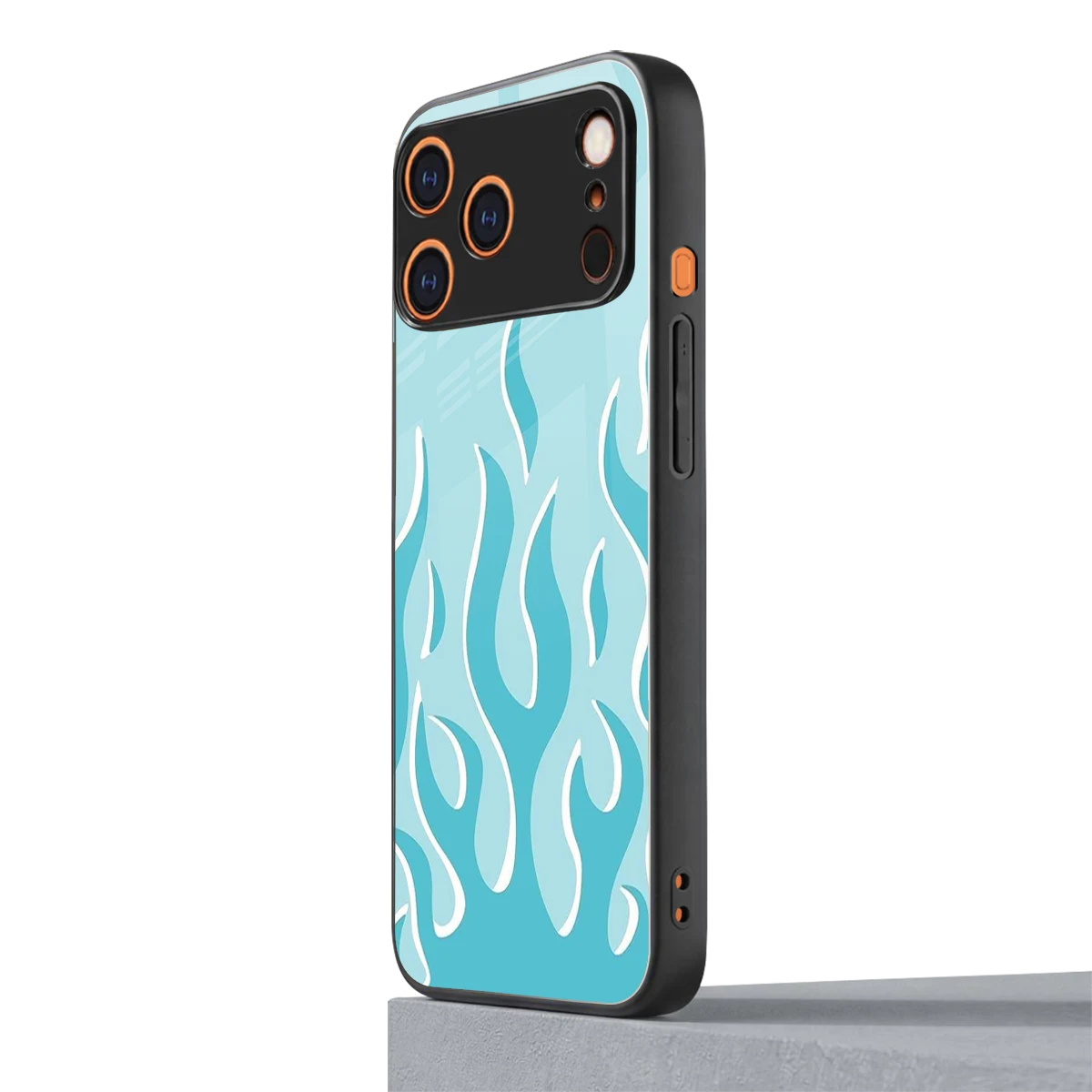 Y2K Retro Blue Flames iphone 17 pro max mobile cover | shockproof glass phone case