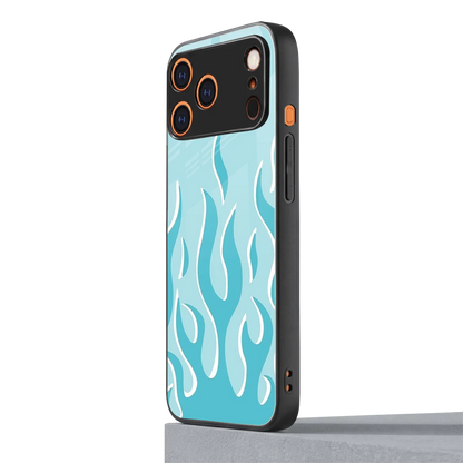 Y2K Retro Blue Flames iphone 17 pro max mobile cover | shockproof glass phone case