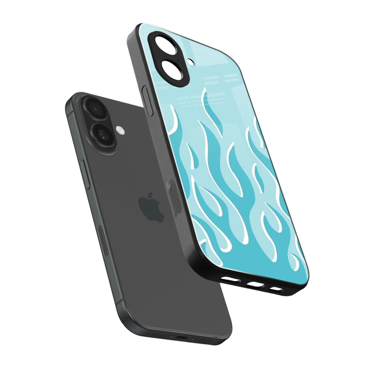 Y2K Retro Blue Flames sleek iphone 17 cover with tempered glass back and TPU edges