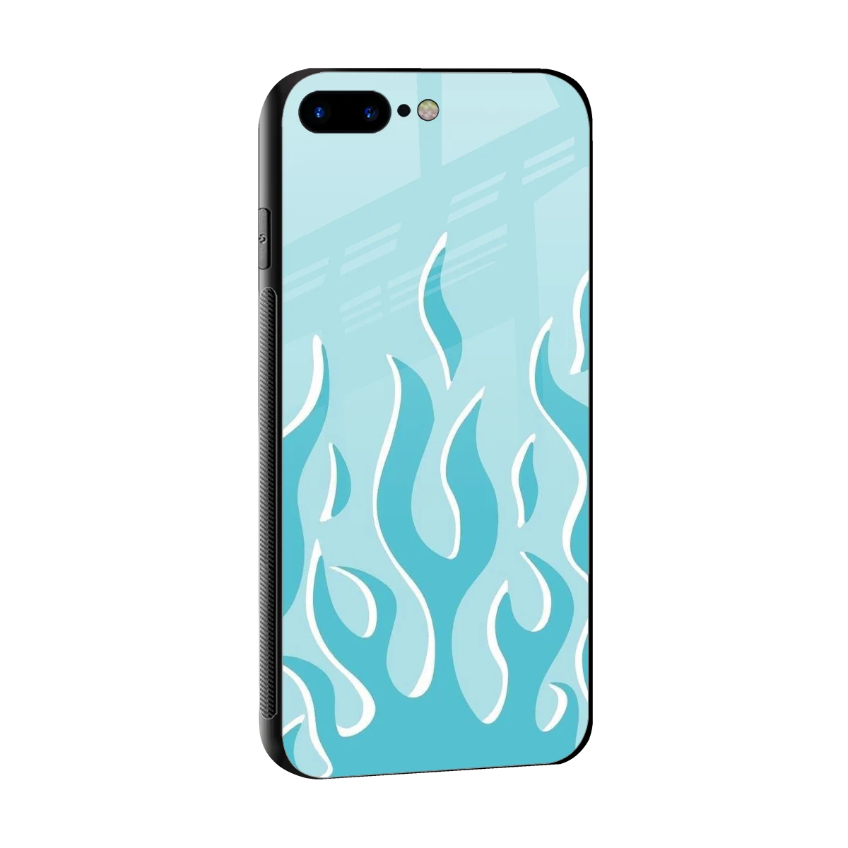 Y2K Retro Blue Flames sleek iphone 8 plus cover with tempered glass back and TPU edges