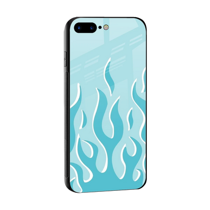 Y2K Retro Blue Flames sleek iphone 8 plus cover with tempered glass back and TPU edges