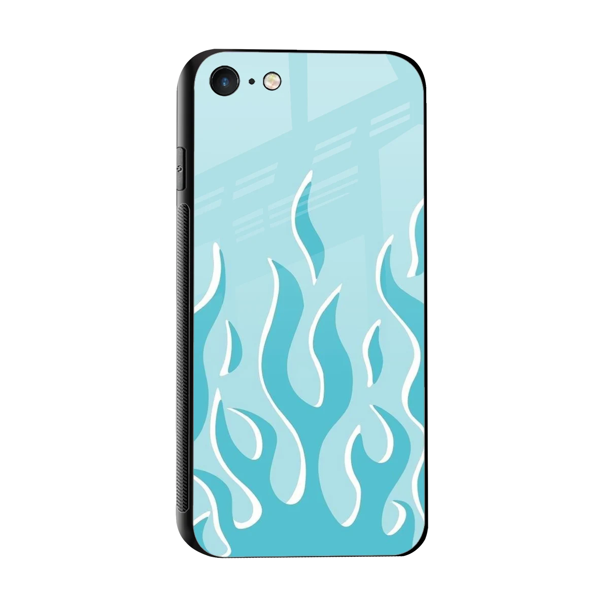Y2K Retro Blue Flames sleek iphone 7 cover with tempered glass back and TPU edges