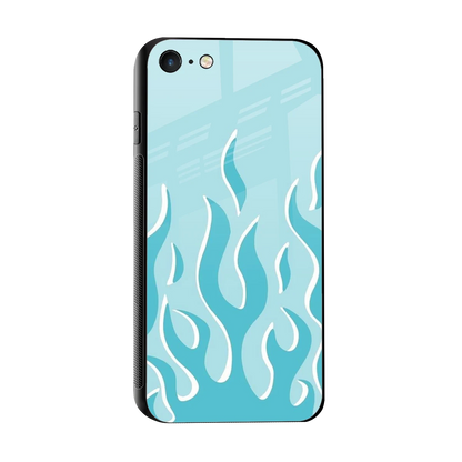 Y2K Retro Blue Flames sleek iphone 7 cover with tempered glass back and TPU edges