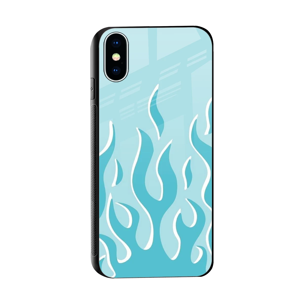Y2K Retro Blue Flames sleek iphone x cover with tempered glass back and TPU edges