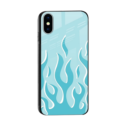 Y2K Retro Blue Flames sleek iphone x cover with tempered glass back and TPU edges