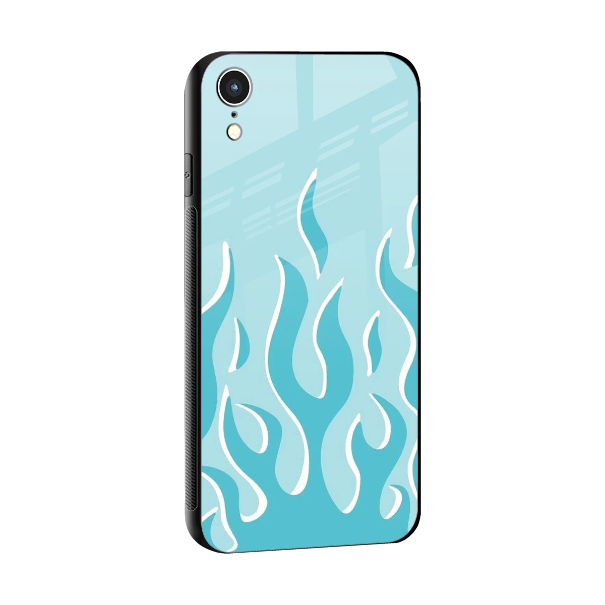 Y2K Retro Blue Flames sleek iphone xr cover with tempered glass back and TPU edges