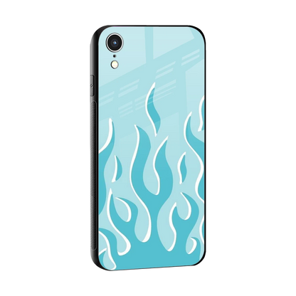 Y2K Retro Blue Flames sleek iphone xr cover with tempered glass back and TPU edges