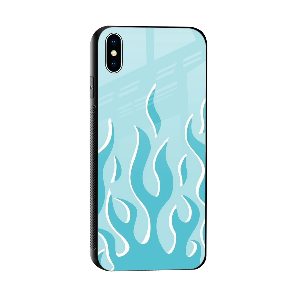 Y2K Retro Blue Flames sleek iphone xs max cover with tempered glass back and TPU edges