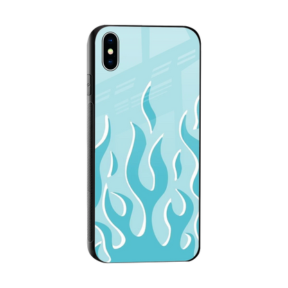 Y2K Retro Blue Flames sleek iphone xs max cover with tempered glass back and TPU edges