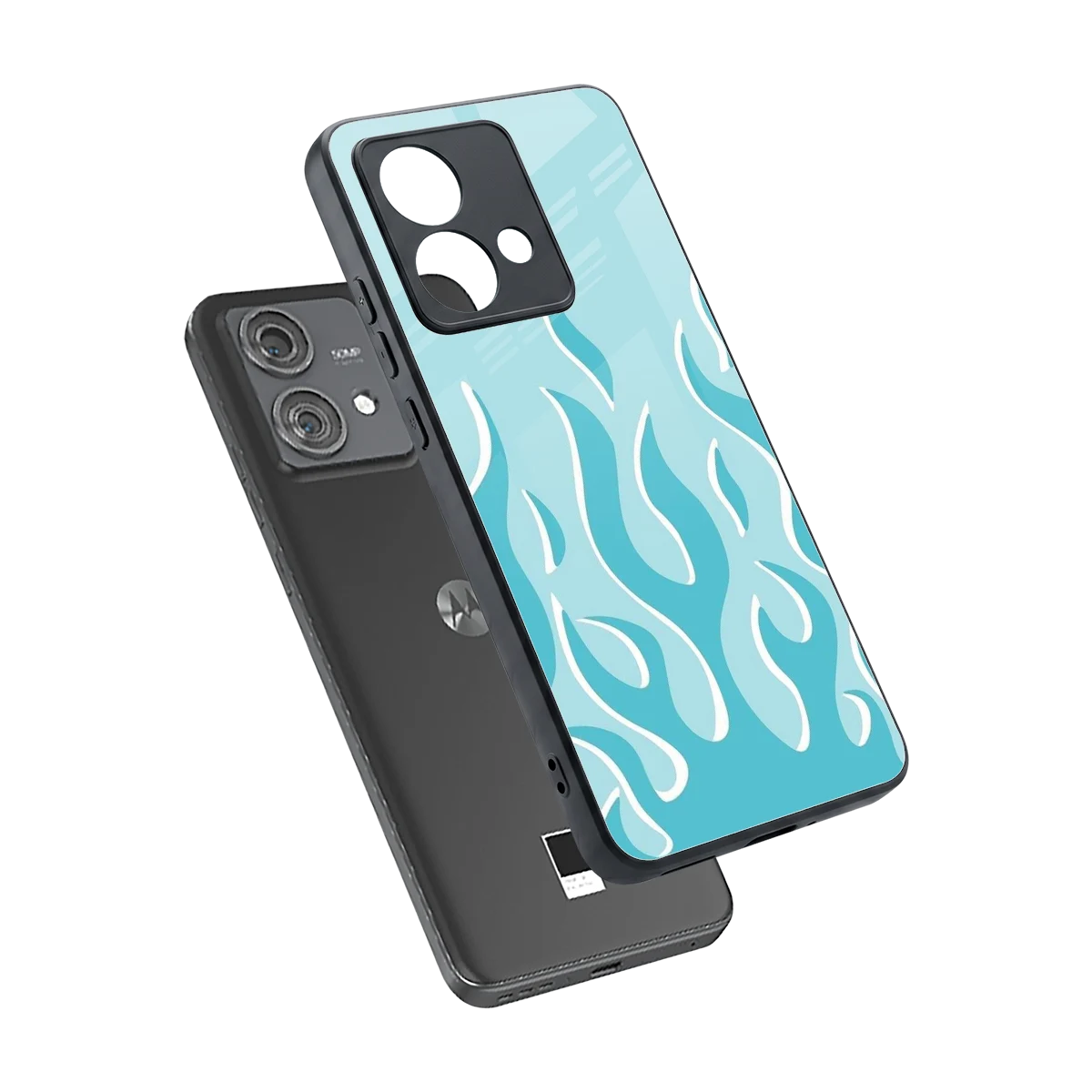Y2K Retro Blue Flames sleek motorola edge 40 neo 5g cover with tempered glass back and TPU edges
