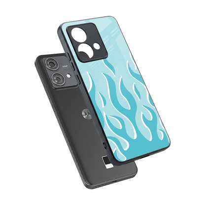 Y2K Retro Blue Flames sleek motorola edge 40 neo 5g cover with tempered glass back and TPU edges