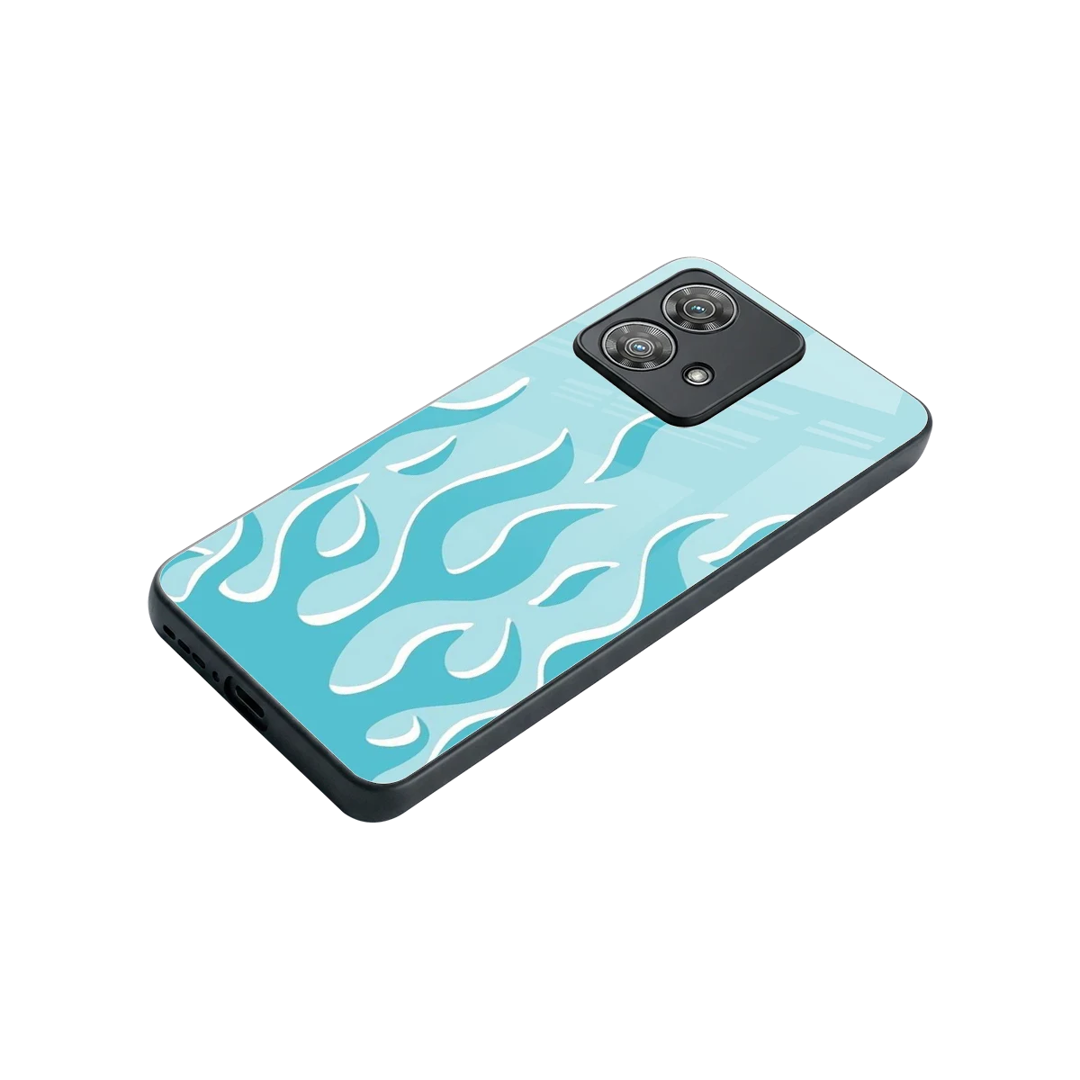 Y2K Retro Blue Flames stylish phone case for motorola edge 40 neo 5g | glossy glass and slim fit