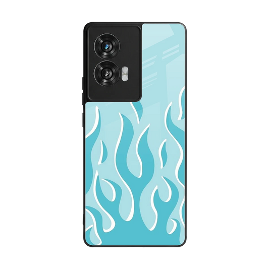 Y2K Retro Blue Flames back phone cover | glass case for motorola edge 50 fusion