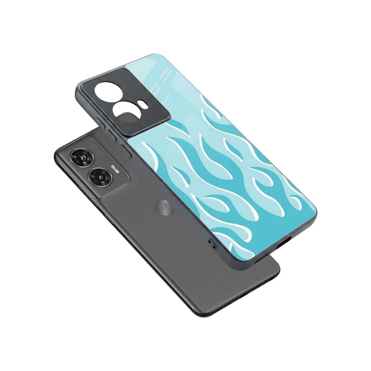 Y2K Retro Blue Flames sleek motorola edge 50 fusion cover with tempered glass back and TPU edges