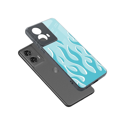Y2K Retro Blue Flames sleek motorola edge 50 fusion cover with tempered glass back and TPU edges