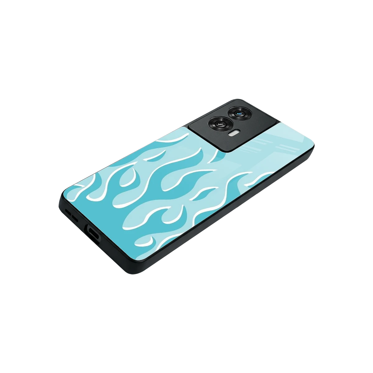 Y2K Retro Blue Flames stylish phone case for motorola edge 50 fusion | glossy glass and slim fit