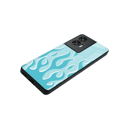 Y2K Retro Blue Flames stylish phone case for motorola edge 50 fusion | glossy glass and slim fit