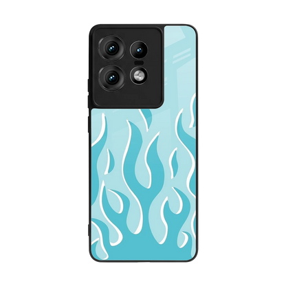 Y2K Retro Blue Flames back phone cover | glass case for motorola edge 50 pro