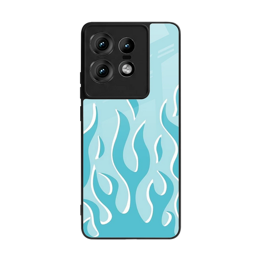 Y2K Retro Blue Flames back phone cover | glass case for motorola edge 50 pro