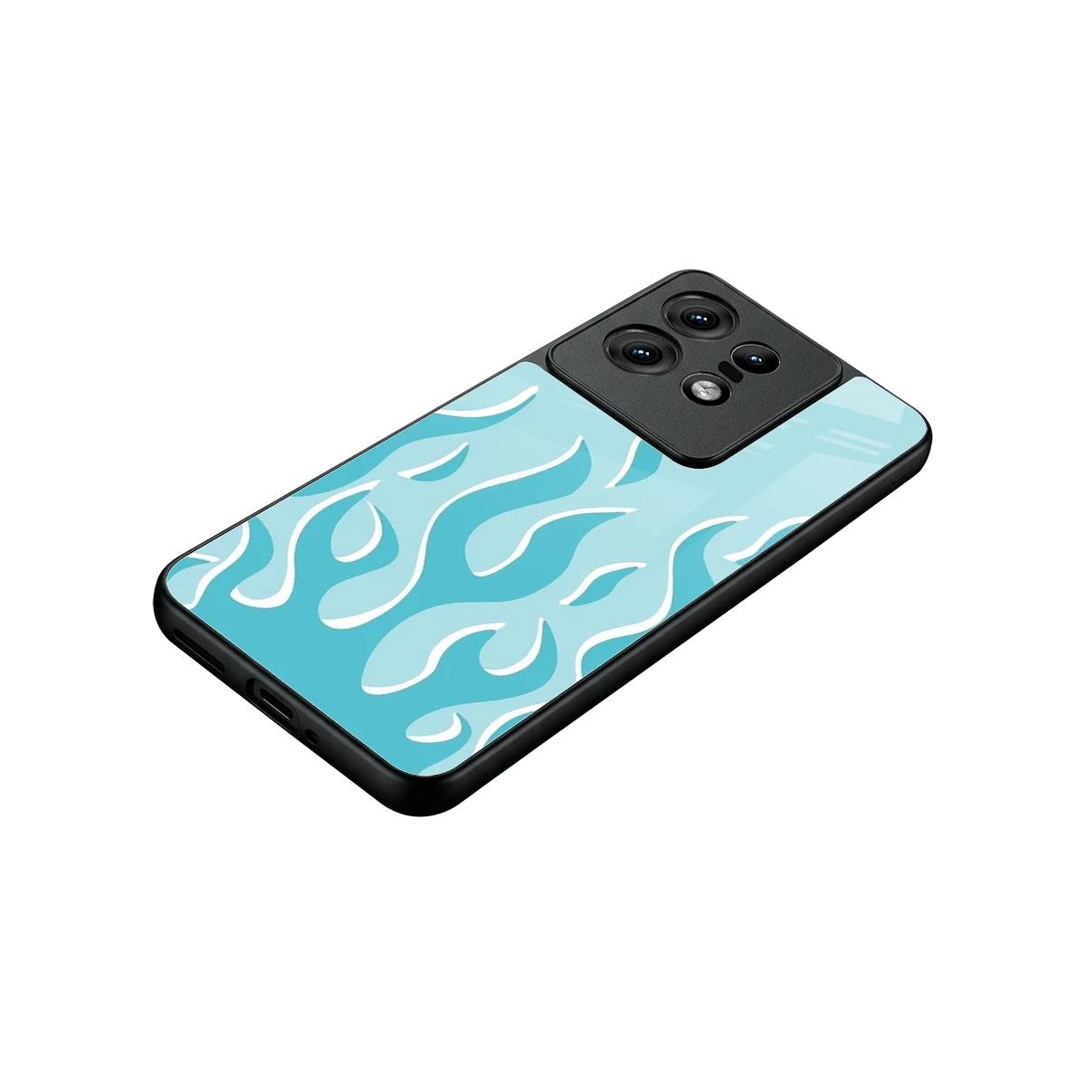 Y2K Retro Blue Flames stylish phone case for motorola edge 50 pro | glossy glass and slim fit