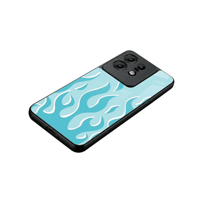 Y2K Retro Blue Flames stylish phone case for motorola edge 50 pro | glossy glass and slim fit