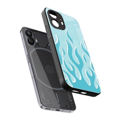 Y2K Retro Blue Flames sleek nothing phone 2 cover with tempered glass back and TPU edges