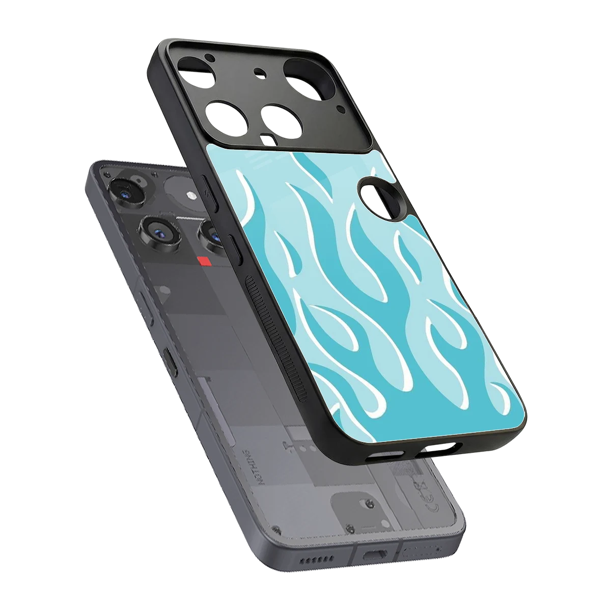Y2K Retro Blue Flames sleek nothing phone 3 cover with tempered glass back and TPU edges