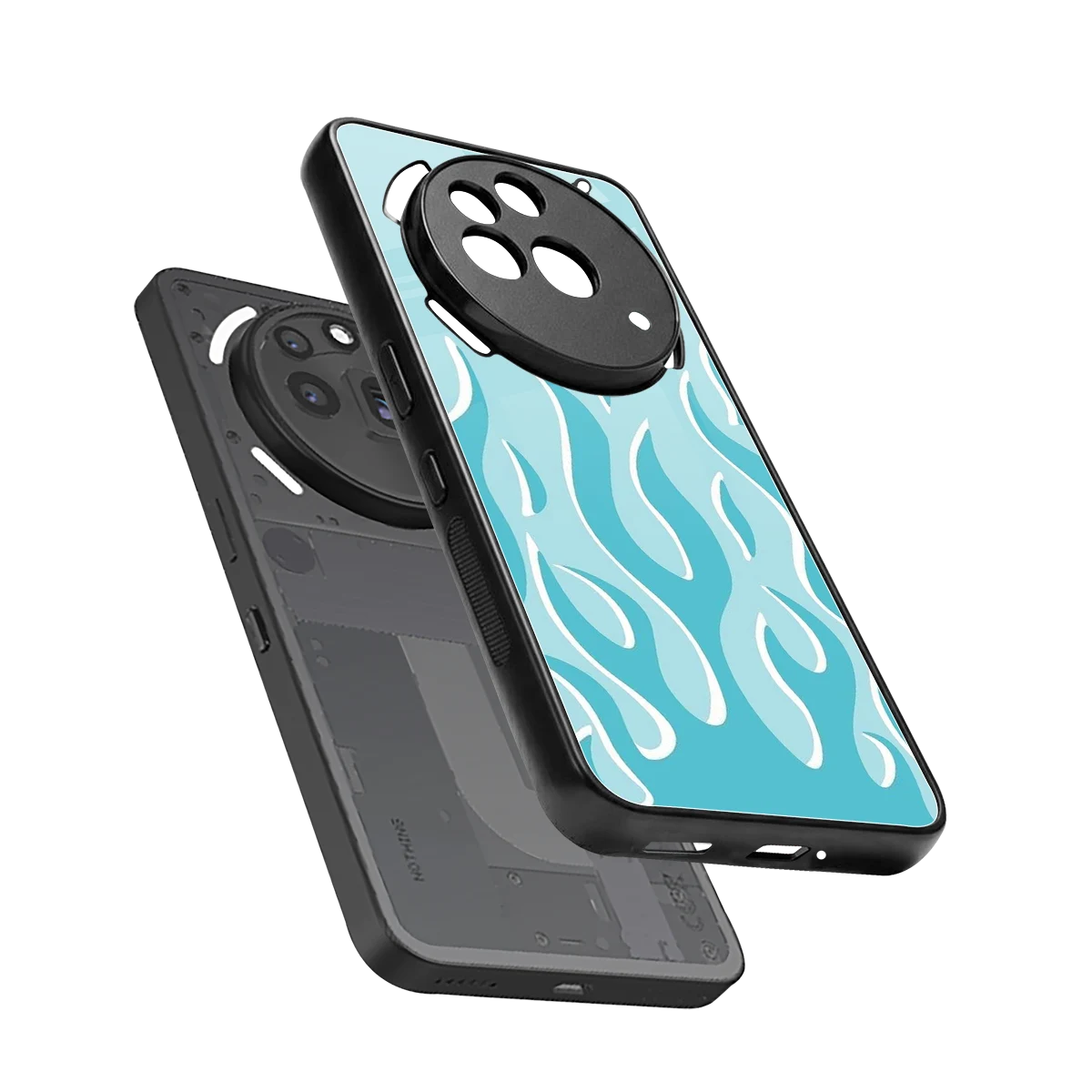 Y2K Retro Blue Flames sleek nothing phone 3a pro cover with tempered glass back and TPU edges