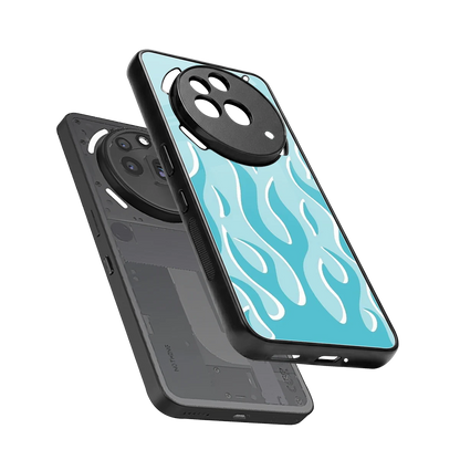 Y2K Retro Blue Flames sleek nothing phone 3a pro cover with tempered glass back and TPU edges