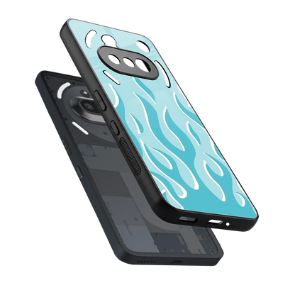 Y2K Retro Blue Flames sleek nothing phone 3a cover with tempered glass back and TPU edges