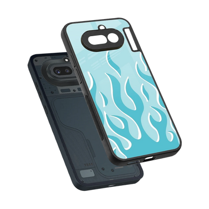 Y2K Retro Blue Flames sleek nothing phone 4a cover with tempered glass back and TPU edges