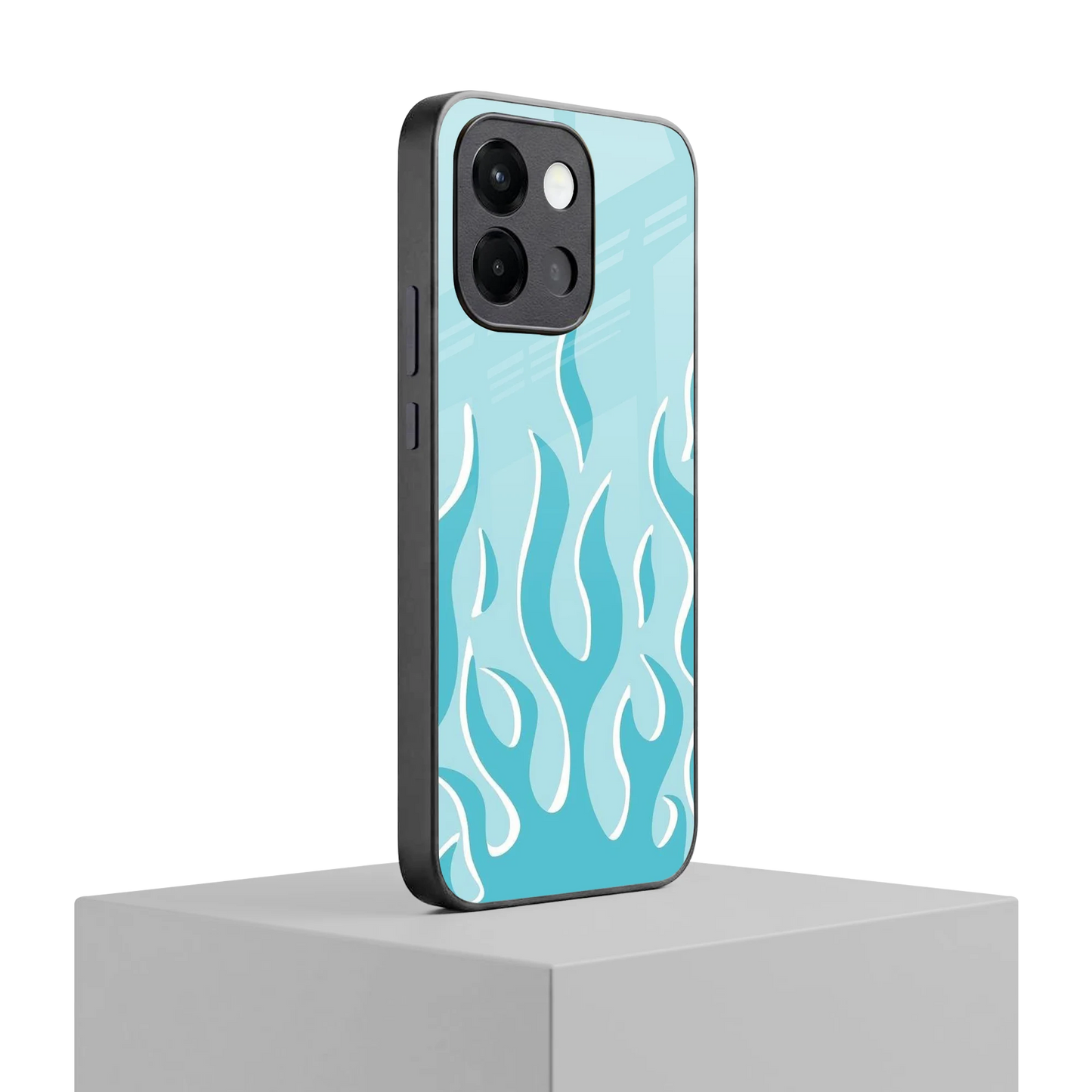 Y2K Retro Blue Flames oneplus 13s mobile cover | shockproof glass phone case