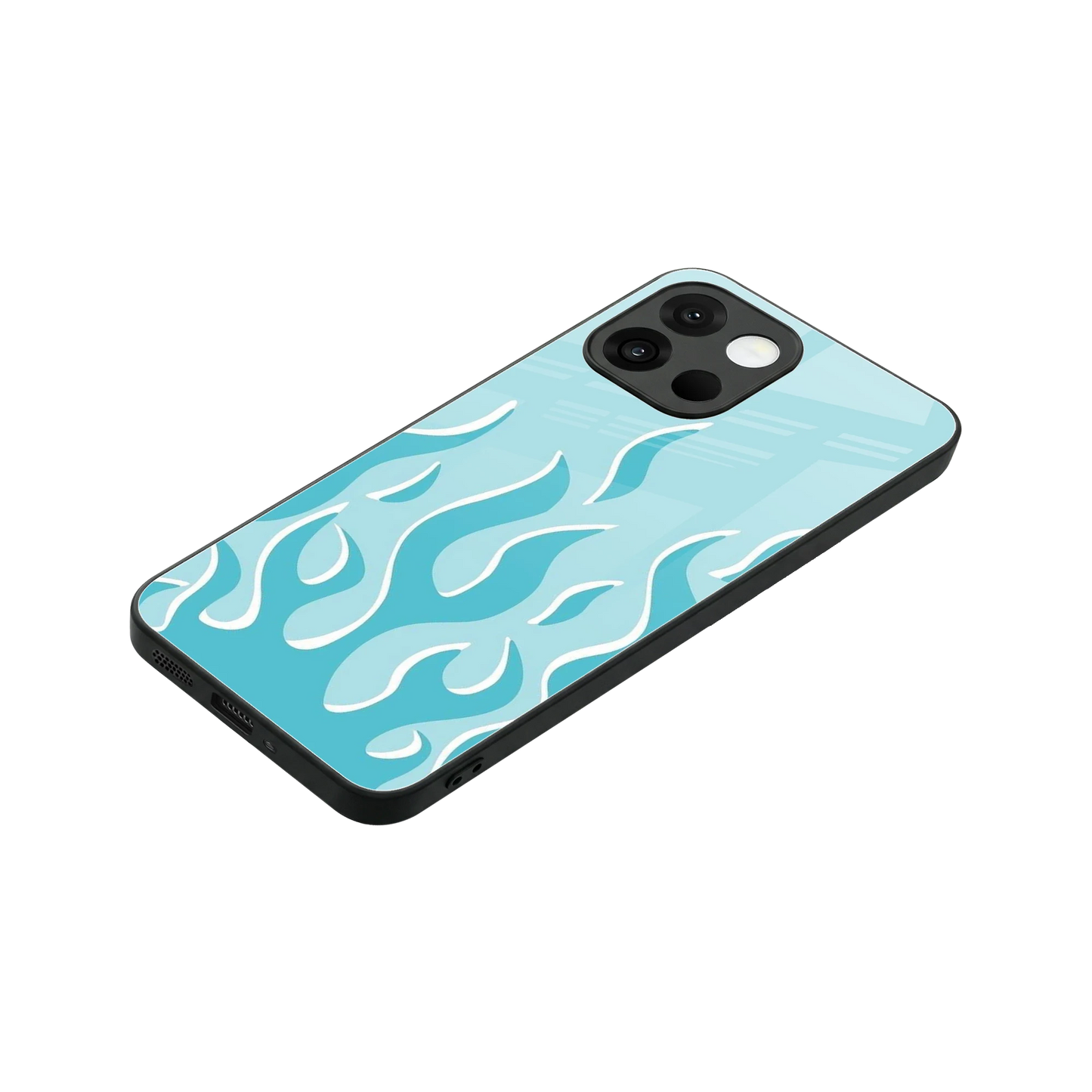 Y2K Retro Blue Flames stylish phone case for oneplus 13s | glossy glass and slim fit