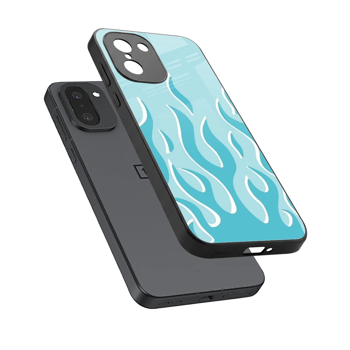 Y2K Retro Blue Flames sleek oneplus 15r cover with tempered glass back and TPU edges