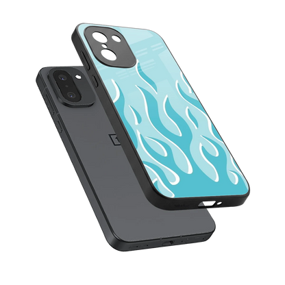 Y2K Retro Blue Flames sleek oneplus 15r cover with tempered glass back and TPU edges
