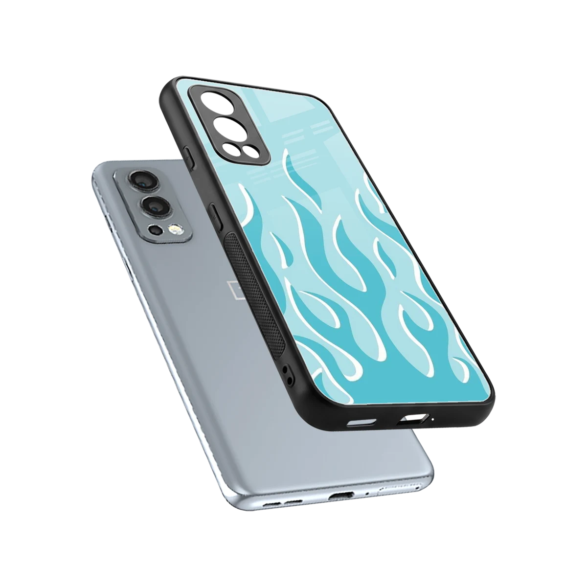 Y2K Retro Blue Flames sleek oneplus nord 2 cover with tempered glass back and TPU edges