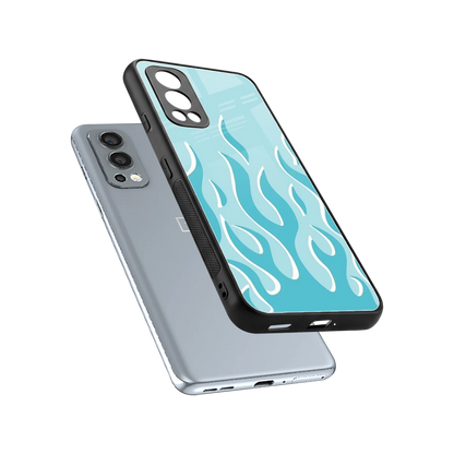 Y2K Retro Blue Flames sleek oneplus nord 2 cover with tempered glass back and TPU edges