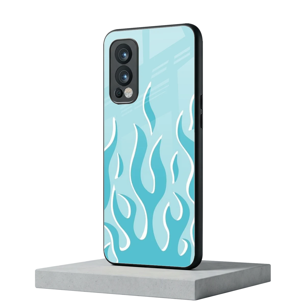 Y2K Retro Blue Flames oneplus nord 2 mobile cover | shockproof glass phone case