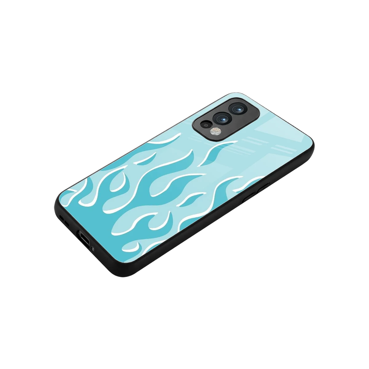 Y2K Retro Blue Flames stylish phone case for oneplus nord 2 | glossy glass and slim fit