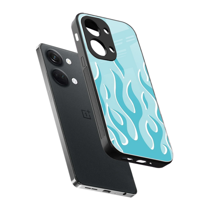 Y2K Retro Blue Flames sleek oneplus nord 3 cover with tempered glass back and TPU edges