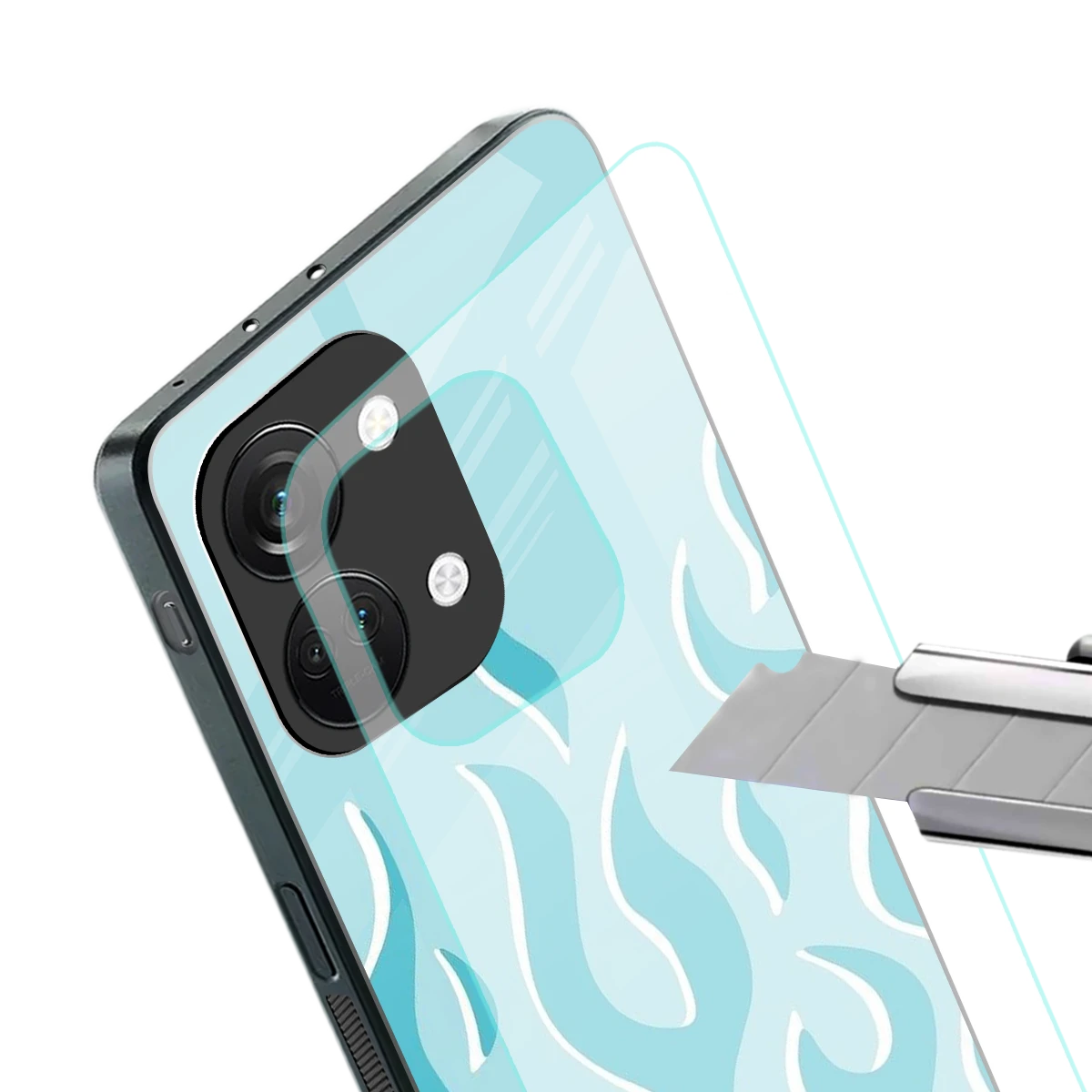 Y2K Retro Blue Flames stylish phone case for oneplus nord 3 | glossy glass and slim fit