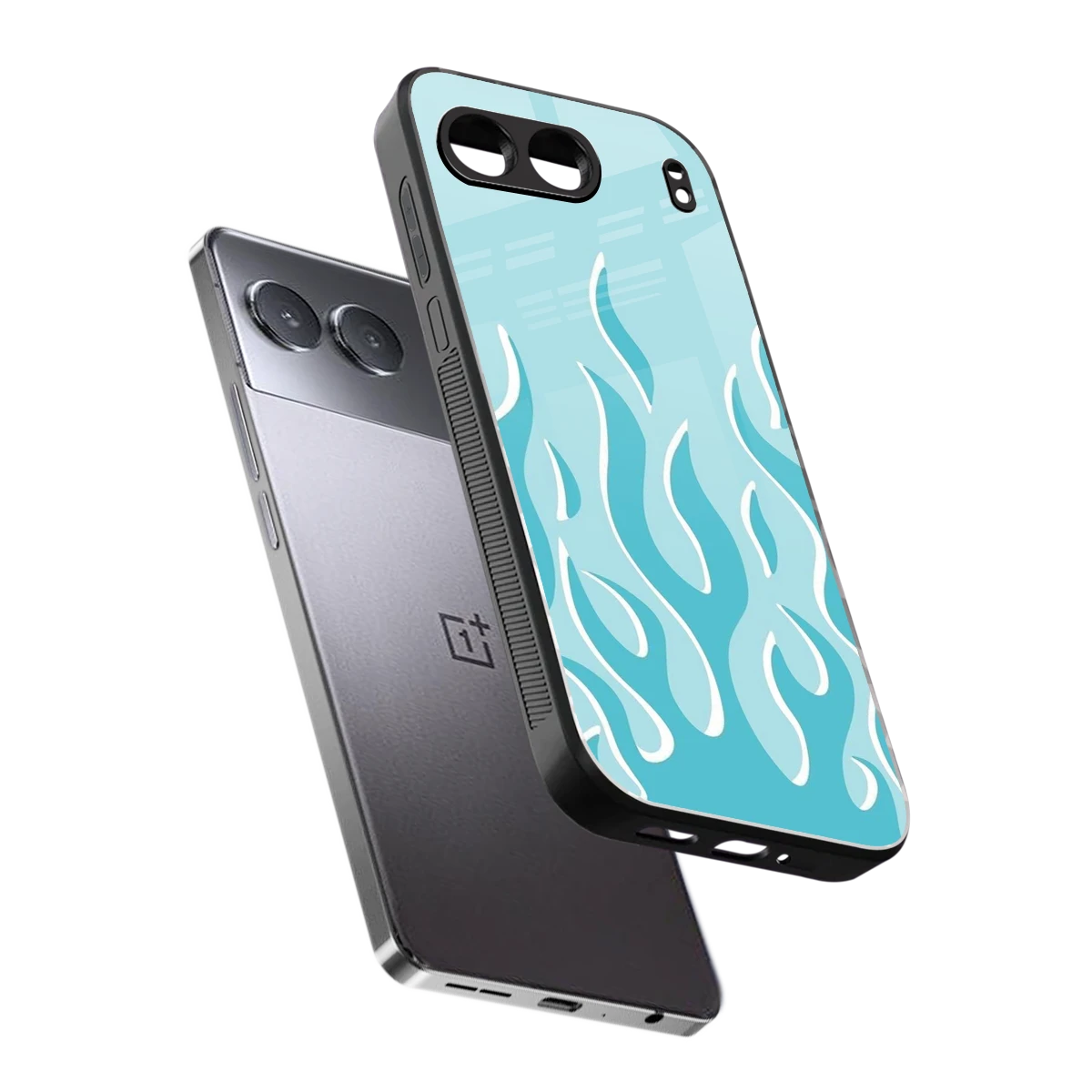 Y2K Retro Blue Flames sleek oneplus nord 4 cover with tempered glass back and TPU edges