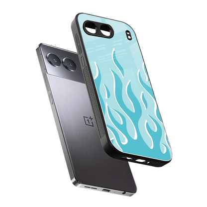 Y2K Retro Blue Flames sleek oneplus nord 4 cover with tempered glass back and TPU edges