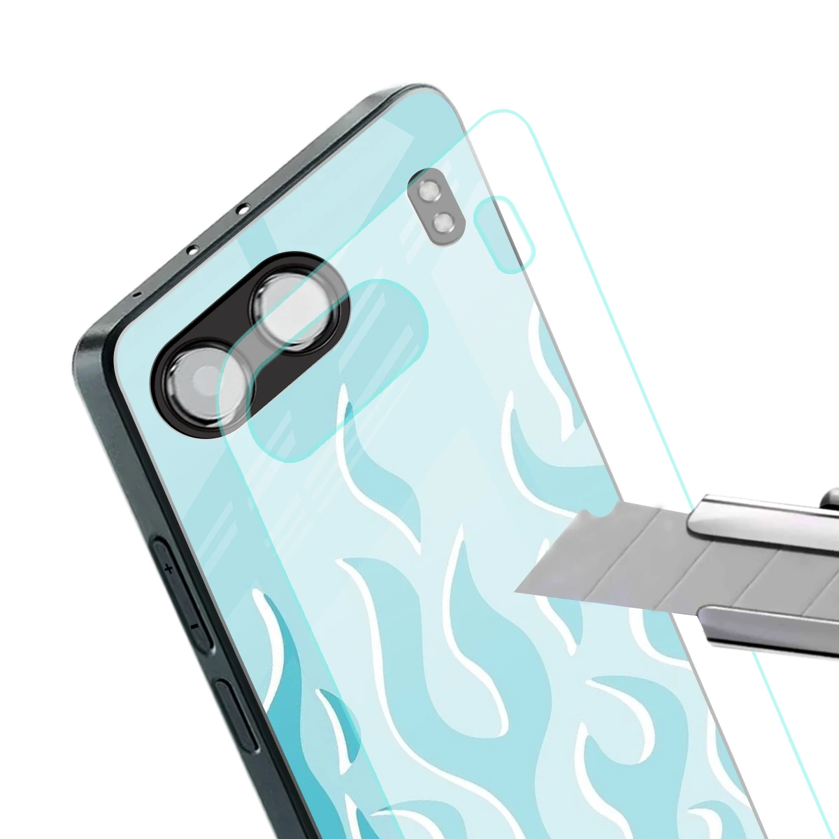 Y2K Retro Blue Flames stylish phone case for oneplus nord 4 | glossy glass and slim fit