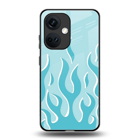 Y2K Retro Blue Flames back phone cover | glass case for oneplus nord ce 3