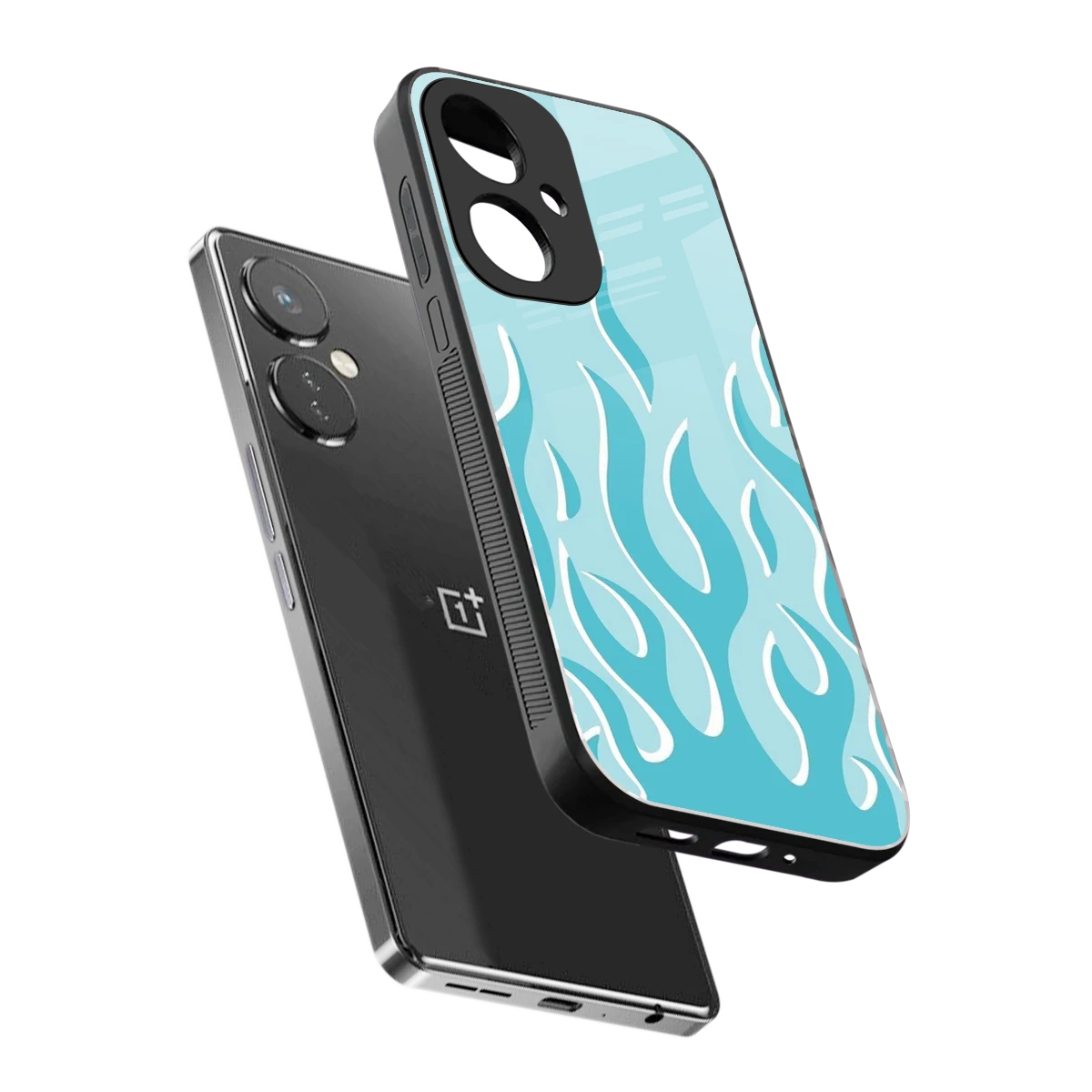 Y2K Retro Blue Flames sleek oneplus nord ce 3 cover with tempered glass back and TPU edges