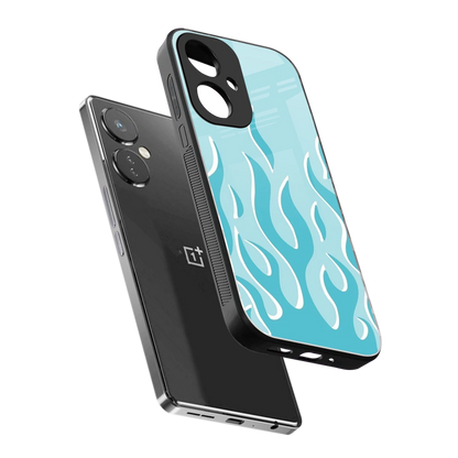 Y2K Retro Blue Flames sleek oneplus nord ce 3 cover with tempered glass back and TPU edges